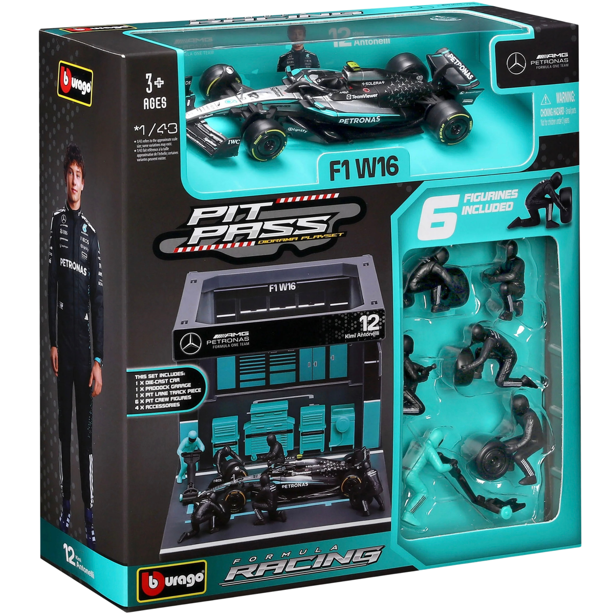 Bburago Pit Pass Mercedes-AMG F1 W16 K. Antonelli 1/43