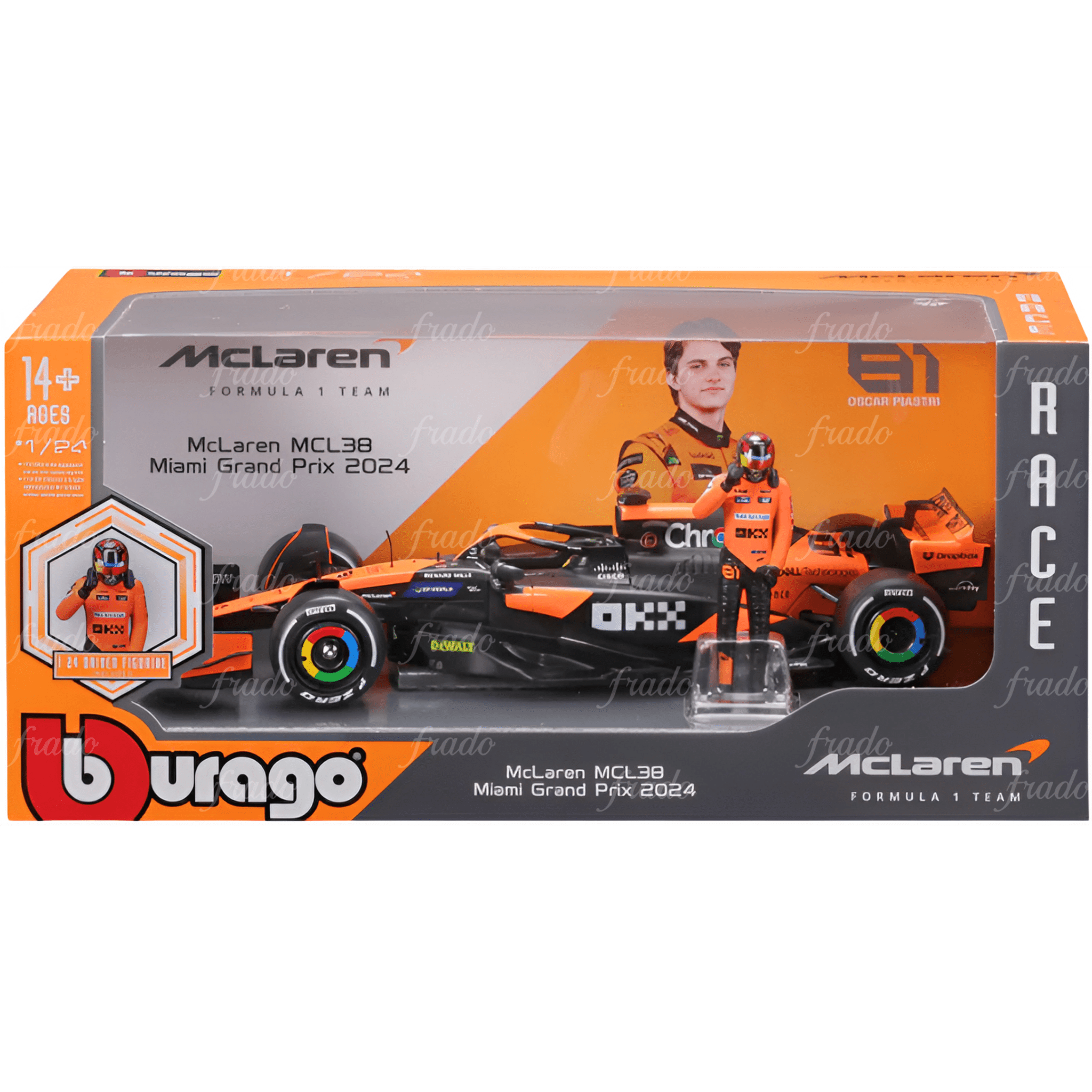 Bburago O. Piastri McLaren MCL38 Miami GP 2024 con figura 1/24 - Fradostore